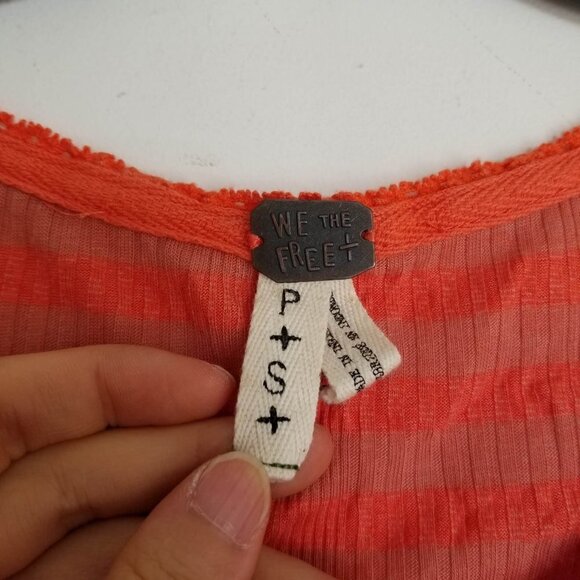 Free People Button Front Stripe Short Sleeve Top S - Picture 8 of 10